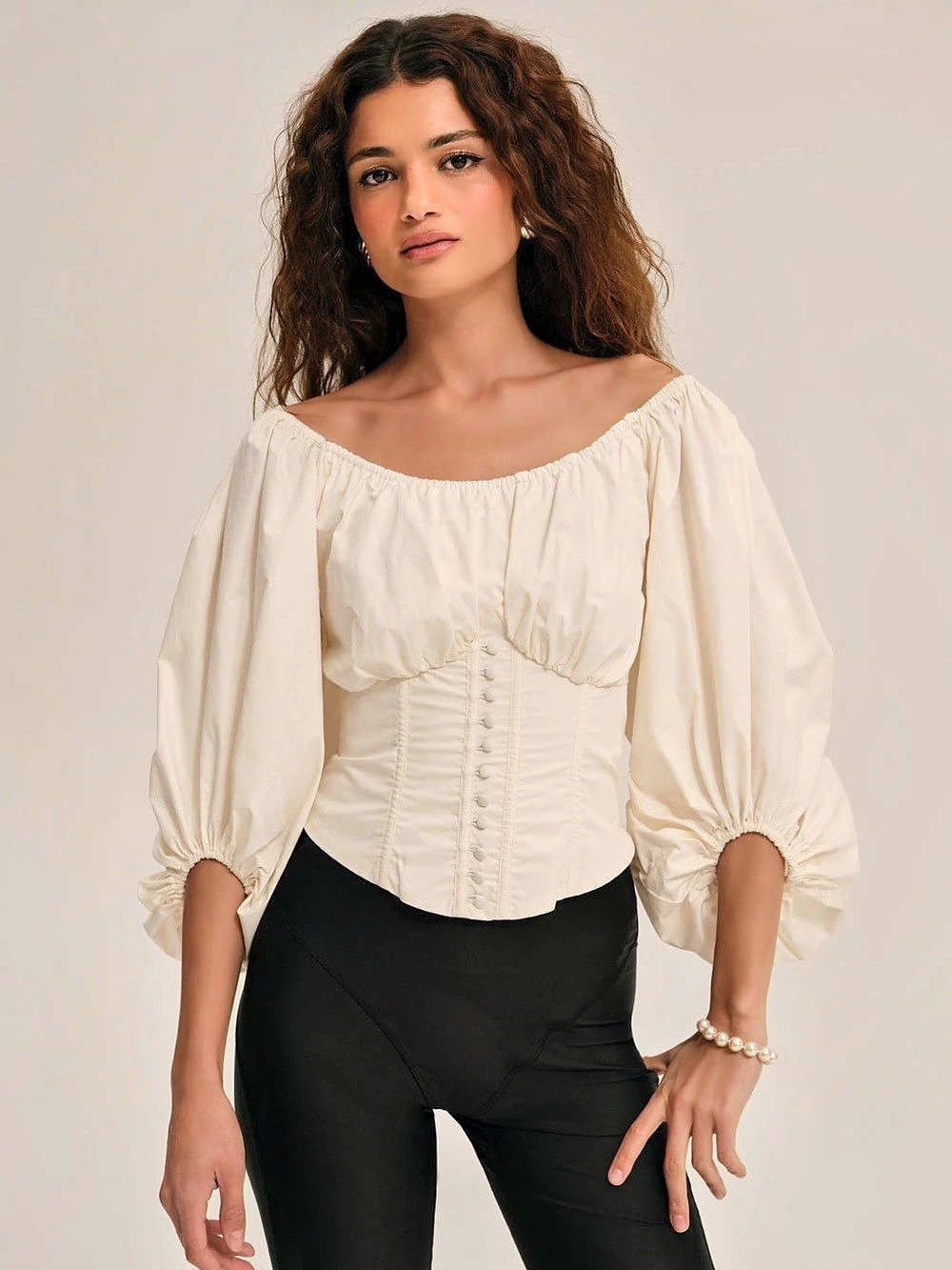 $198 NWOT For Love & Lemons “Marion” Corset Blouse in Cream Sz Small